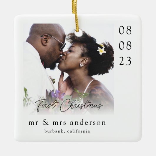 Eerste Kerstmis als Mr & Mrs Wedding Foto Keramisch Ornament (Voorkant)