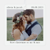 Eerste Kerstmis als Mr & Mrs Wedding Photo Keepomw Metalen Ornament (Voorkant)