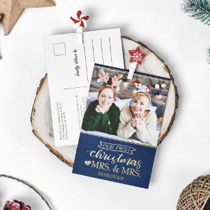 Eerste Kerstmis als mrs & mrs pasgetrouwden lgbtq Folie Feestdagen Briefkaart