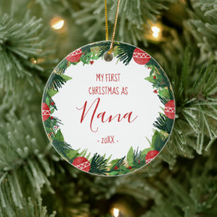 Eerste Kerstmis als Nana Baby Photo Wreate Keramisch Ornament
