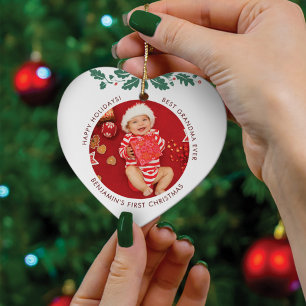 Eerste Kerstmis als oma Baby Foto's Keramisch Ornament
