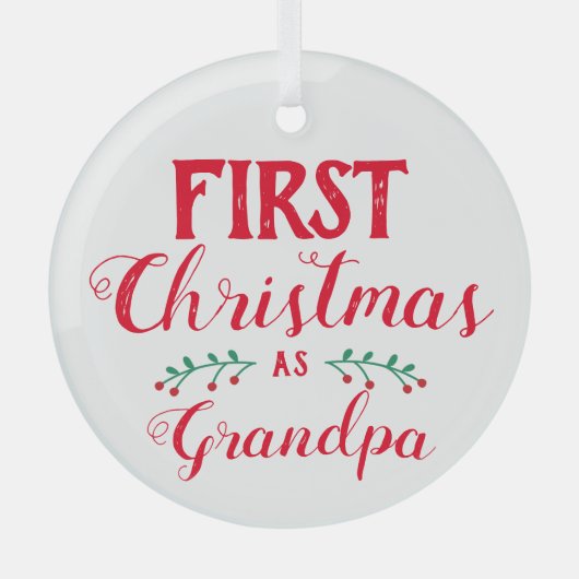 Eerste Kerstmis als opa rood en witte keepomwille Glas Ornament (Voorkant)