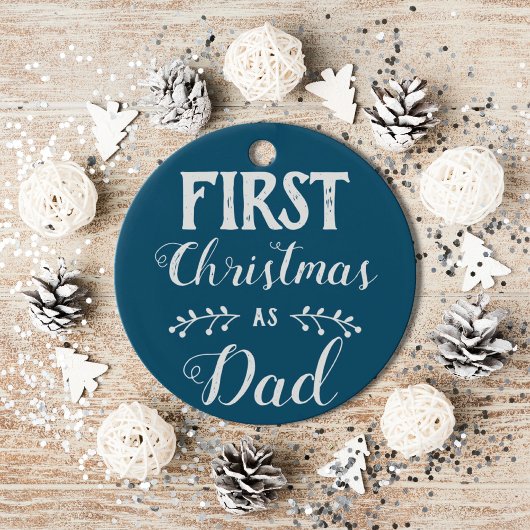 Eerste Kerstmis als pap blauw met baby's foto Keramisch Ornament