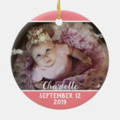Eerste Kerstmis als pap roze met baby's foto Keramisch Ornament (Achterkant)