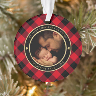Eerste Kerstmis als pap Rustic Red Pset Foto Ornament