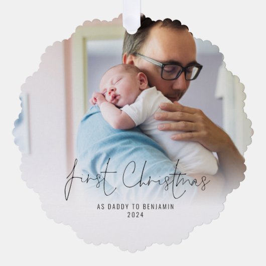 Eerste Kerstmis als papa Naam Jaar Foto Ornament Kaart (Voorkant)