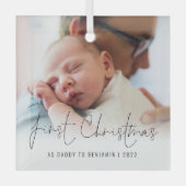 Eerste Kerstmis als Pappa Fotobedekking Glas Ornament (Voorkant)