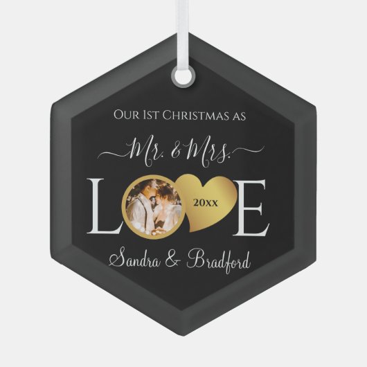 Eerste Kerstmis als Pas getrouwd Holiday Glas Ornament (Voorkant)