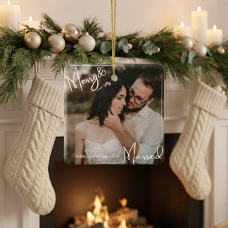 Eerste kerstmis als pasgetrouwd stel foto keramisch ornament
