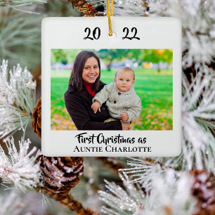 Eerste Kerstmis als tante Black en White Simple Keramisch Ornament
