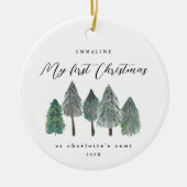 Eerste Kerstmis als tante Rustic Trees Keramisch Ornament (Voorkant)