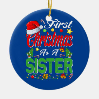 Eerste Kerstmis als zuster Santa Hat Pajama-kerstm Keramisch Ornament