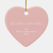 Eerste Kerstmis baby 2022 Persoonlijk Roze Keramisch Ornament (Achterkant)
