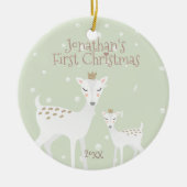 Eerste Kerstmis baby - Cute Deer - Green Keramisch Ornament (Voorkant)