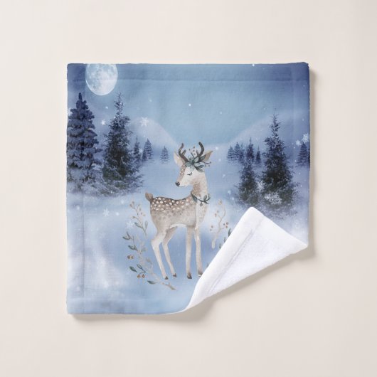 Eerste Kerstmis, Baby Deer, Winterlandschap Bad Handdoek (Wasdoekje)