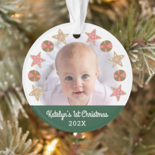 Eerste Kerstmis Baby Foto Gingerbread Meisje Groen Ornament