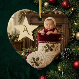 Eerste kerstmis baby met monogram - Whimsical foto Keramisch Ornament
