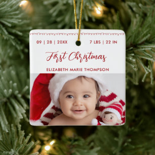Eerste Kerstmis Baby Naam Geboorte Stats Calligraf Keramisch Ornament