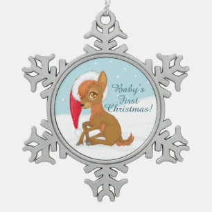 Eerste Kerstmis baby (rendier) Tin Sneeuwvlok Ornament