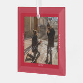 Eerste Kerstmis Betrokken Foto Rood Glas Ornament (Voorkant links)