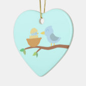 Eerste Kerstmis: Blauwe vogel met enkel uitgekomen Keramisch Ornament (Links)