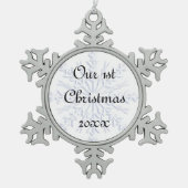 Eerste Kerstmis: Blue Snowflake Tin Sneeuwvlok Ornament (Voorkant)