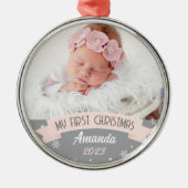 Eerste Kerstmis Blush Pink Baby Girl Foto Metalen Ornament (Voorkant)