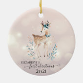 Eerste Kerstmis, Cute Deer Holiday Keramisch Ornament (Achterkant)