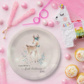Eerste Kerstmis, Cute Deer Holiday Papieren Bordje (Feest)