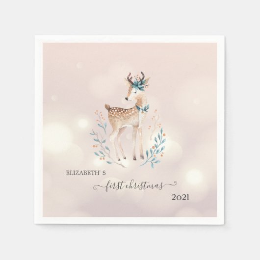 Eerste Kerstmis, Cute Deer Holiday Servet (Voorkant)