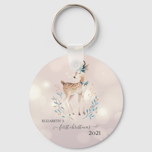 Eerste Kerstmis, Cute Deer Holiday Sleutelhanger (Voorkant)