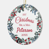 Eerste Kerstmis, de heer en mevrouw Berries Wreath Keramisch Ornament (Links)