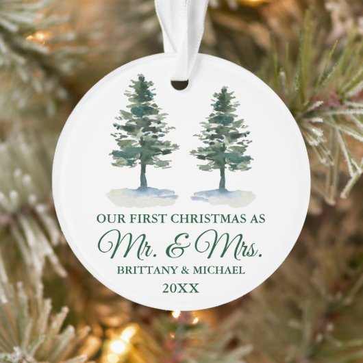 Eerste Kerstmis, de heer en mevrouw Waterverf Two Ornament (Boom)