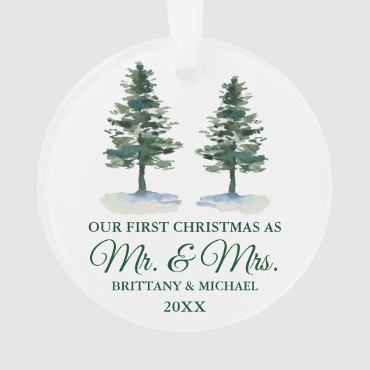 Eerste Kerstmis, de heer en mevrouw Waterverf Two Ornament (achterkant)