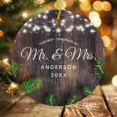 Eerste Kerstmis, de heer Pine Wood String Lights Keramisch Ornament