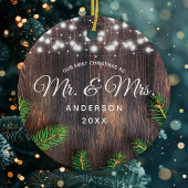 Eerste Kerstmis, de heer Pine Wood String Lights Keramisch Ornament