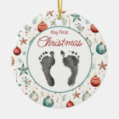  eerste kerstmis de Prints van je baby Keramisch Ornament (Voorkant)