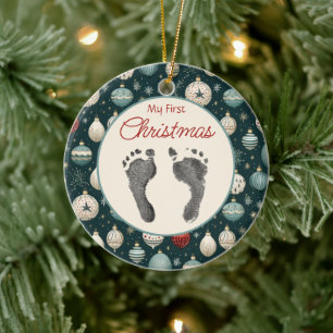 eerste kerstmis de Prints van je baby Keramisch Ornament
