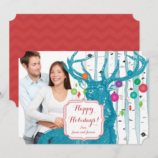 Eerste Kerstmis Deer Birch Tree Foto Feestdagenkaart (Voorkant / Achterkant)