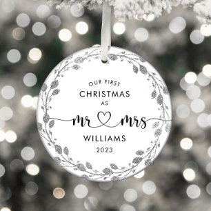 Eerste Kerstmis echtgenoot vrouw zilveren krans fo Metalen Ornament