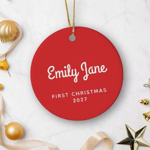 Eerste Kerstmis Eenvoudig Schattig Rood Gepersonal Keramisch Ornament