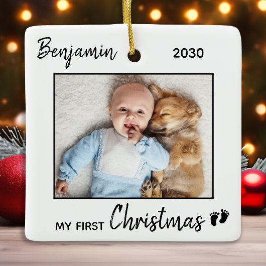 Eerste Kerstmis Eenvoudige Gepersonaliseerd Schatt Keramisch Ornament