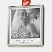Eerste kerstmis | Elegante pasgetrouwde foto Metalen Ornament (Links)