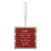 Eerste Kerstmis Familie Foto's Rustiek Plaid Kubus Ornament (Rechts)