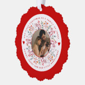 Eerste Kerstmis familie van drie bessen border fot Ornament Kaart (Links)