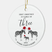 Eerste Kerstmis Familie van Drie Schattigee Zebra Keramisch Ornament (Links)