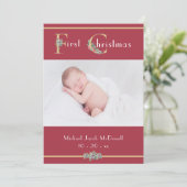 Eerste Kerstmis, Feestelijk rood, Baby Foto Kaart (Staand voorkant)