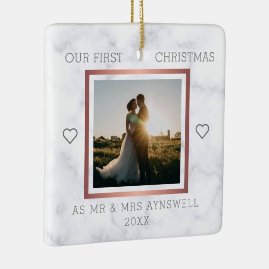 Eerste Kerstmis Foto Elegant Marble Keramisch Ornament (Rechts)