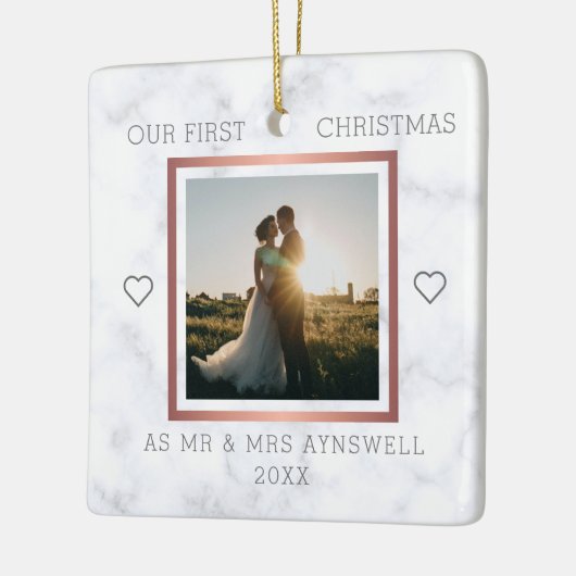 Eerste Kerstmis Foto Elegant Marble Keramisch Ornament (Links)