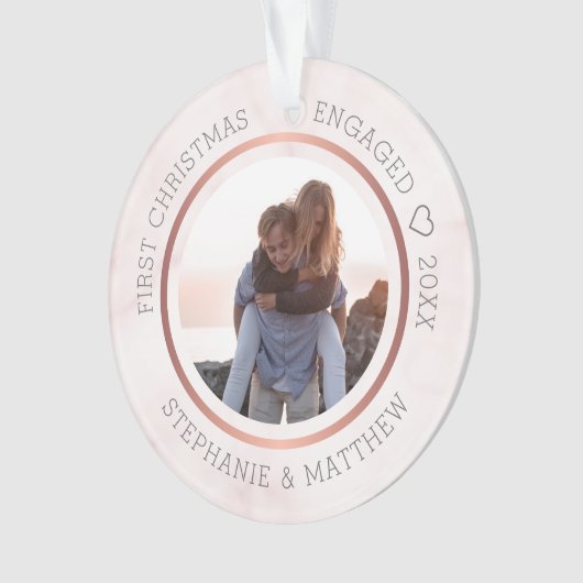 Eerste Kerstmis Foto Elegant Pink Marble Ornament (voorkant)